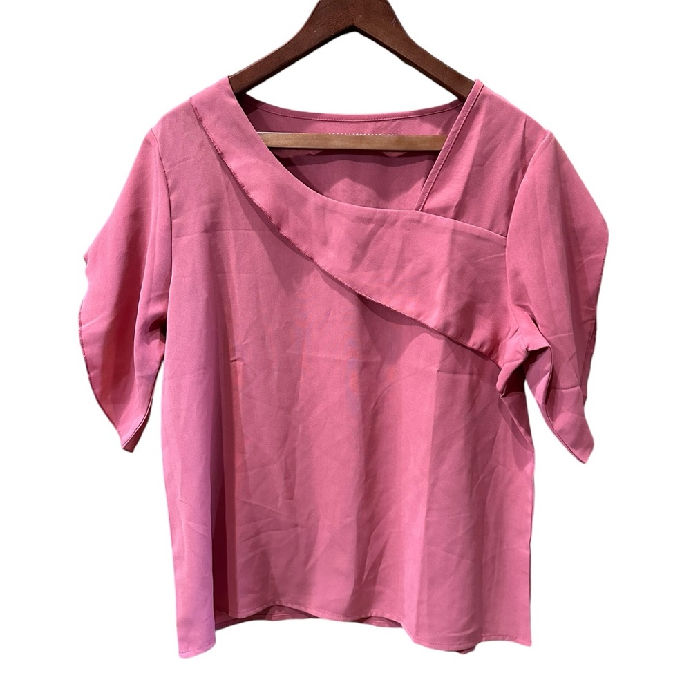 Rust Asymmetrical Swoop Collar Blouse